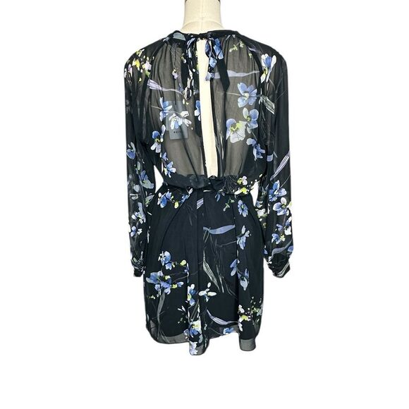 Reiss Navy Blue Nettie Floral Belted Mini Dress| Size 12 - Picture 7 of 11